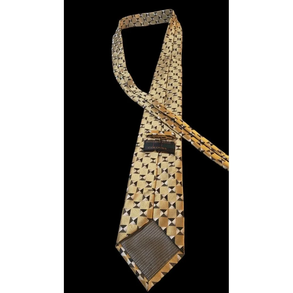 Alexander Julian Colours‎ Mens Gold, Black, Silver Geometric Polyester Neck Tie
